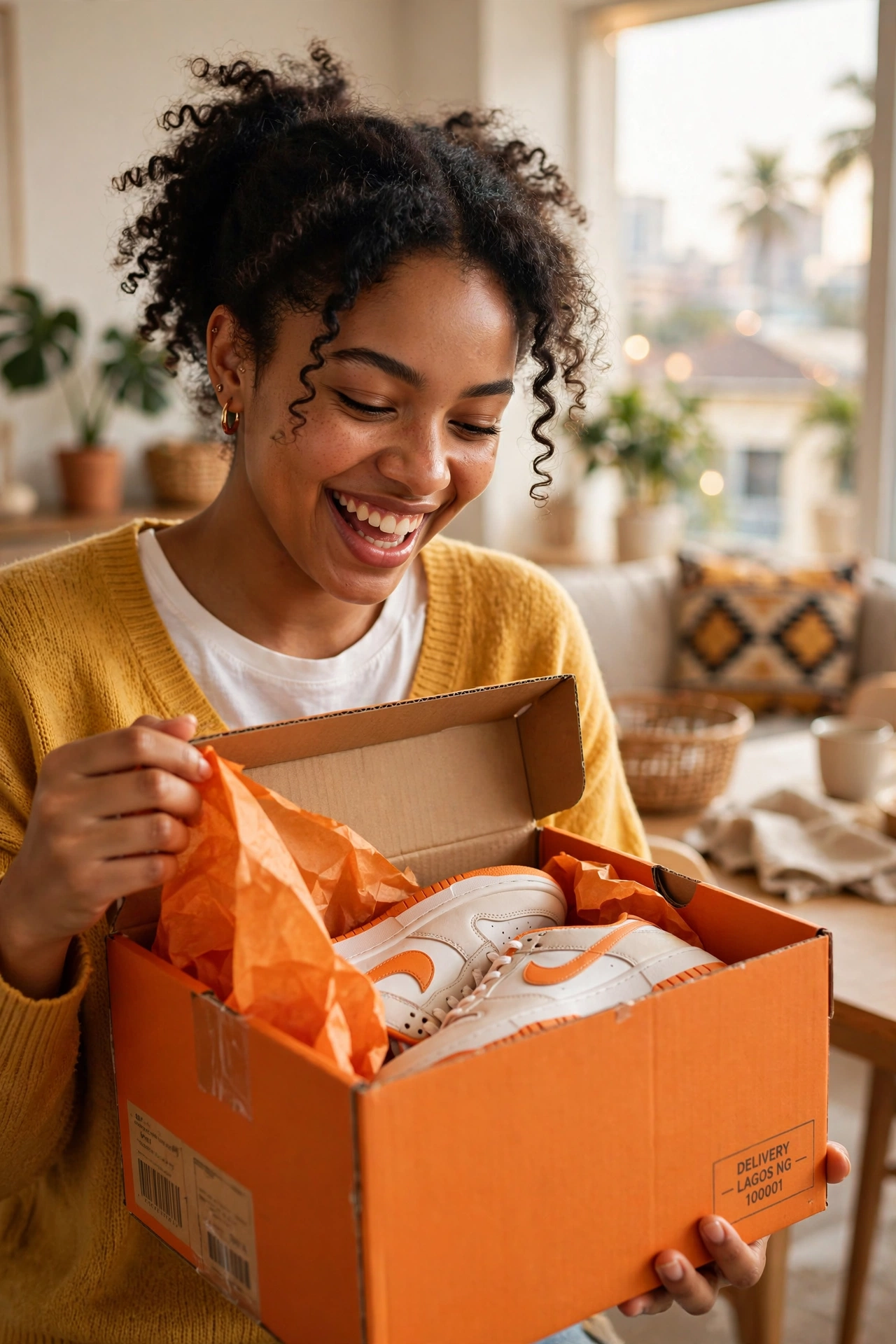 Happy customer unboxing a Trenva delivery